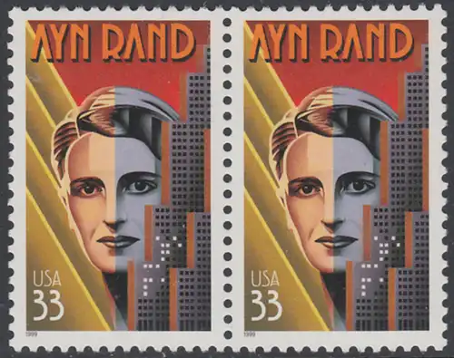USA Michel 3115 / Scott 3308 postfrisch horiz.PAAR - Ayn Rand (1905-1982), Schriftstellerin