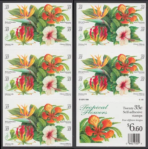 USA Michel 3117-3120 / Scott 3309-3313b postfrisch Folioblatt(20) (doppelseitig) - Tropische Pflanzen