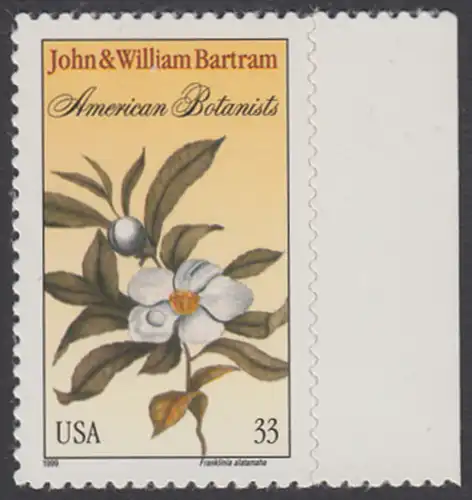 USA Michel 3122 / Scott 3314 postfrisch EINZELMARKE RAND rechts - John (1699-1777) und William (1739 bis 1823) Bartram, Botaniker; Teestrauchgewächs 