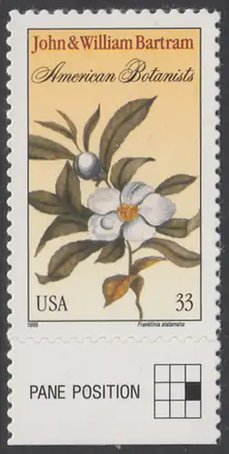 USA Michel 3122 / Scott 3314 postfrisch EINZELMARKE RAND unten (a2) - John (1699-1777) und William (1739 bis 1823) Bartram, Botaniker; Teestrauchgewächs 