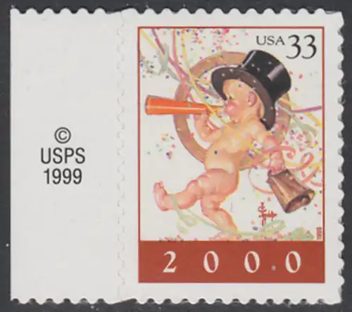 USA Michel 3241 / Scott 3369 postfrisch EINZELMARKE RAND links m/ copyright symbol - Eintritt in das Jahr 2000: Glückssymbole