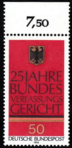 BUND 1976 Michel-Nummer 0879 postfrisch EINZELMARKE RAND oben (b)