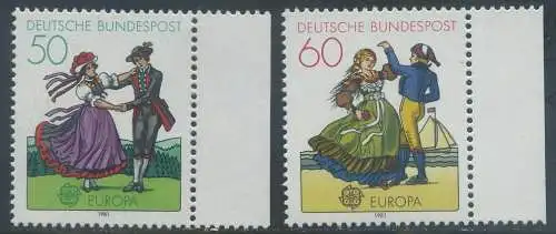 BUND 1981 Michel-Nummer 1096-1097 postfrisch SATZ(2) EINZELMARKEN RÄNDER rechts