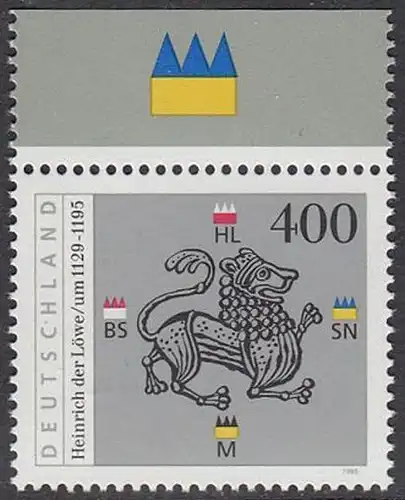 BUND 1995 Michel-Nummer 1805 postfrisch EINZELMARKE RAND oben (a)