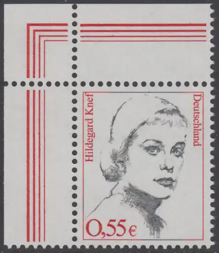 BUND 2002 Michel-Nummer 2296 postfrisch EINZELMARKE ECKRAND oben links