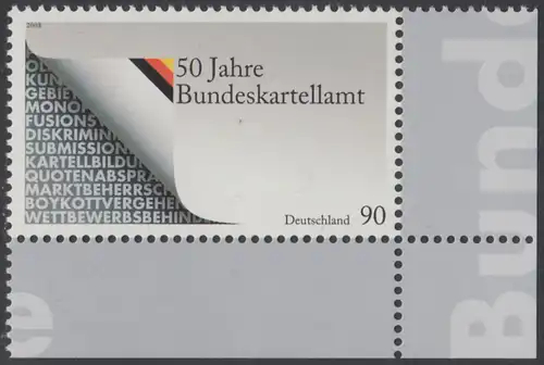 BUND 2008 Michel-Nummer 2641 postfrisch EINZELMARKE ECKRAND unten rechts