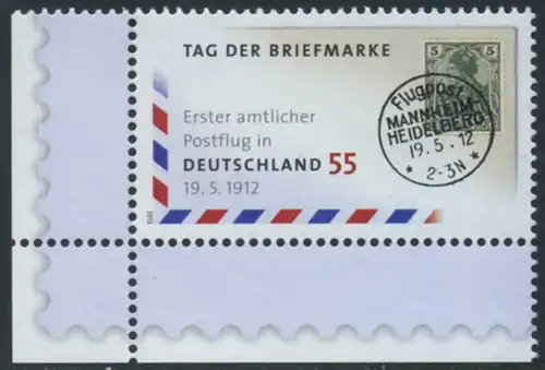 BUND 2012 Michel-Nummer 2954 postfrisch EINZELMARKE ECKRAND unten links