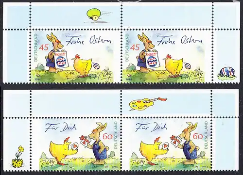 BUND 2014 Michel-Nummer 3063-3064 postfrisch SATZ(2) horiz.PAARE ECKRÄNDER oben rechts/links 
