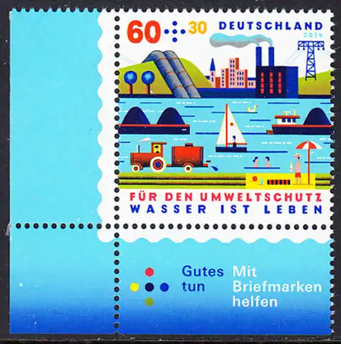 BUND 2014 Michel-Nummer 3067 postfrisch EINZELMARKE ECKRAND unten links