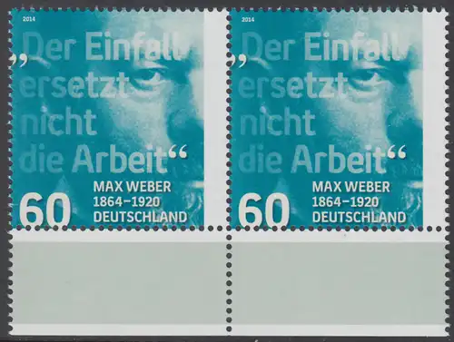 BUND 2014 Michel-Nummer 3071 postfrisch horiz.PAAR RÄNDER unten 