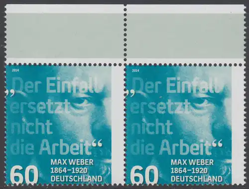 BUND 2014 Michel-Nummer 3071 postfrisch horiz.PAAR RÄNDER oben 