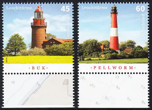 BUND 2014 Michel-Nummer 3089-3090 postfrisch SATZ(2) EINZELMARKEN RÄNDER unten (a)