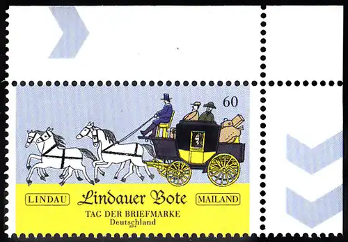 BUND 2014 Michel-Nummer 3101 postfrisch EINZELMARKE ECKRAND oben rechts