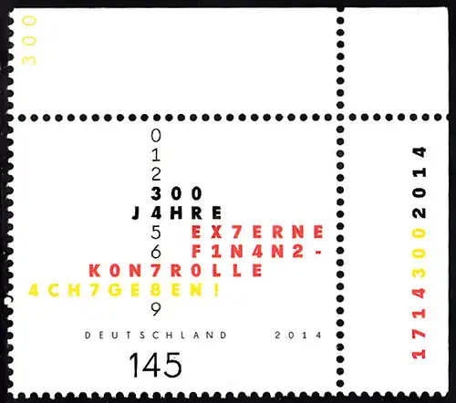 BUND 2014 Michel-Nummer 3106 postfrisch EINZELMARKE ECKRAND oben rechts