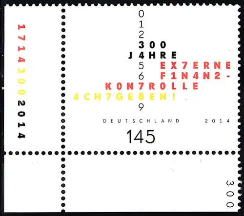 BUND 2014 Michel-Nummer 3106 postfrisch EINZELMARKE ECKRAND unten links