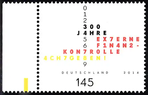 BUND 2014 Michel-Nummer 3106 postfrisch EINZELMARKE RAND links (b)