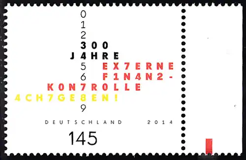 BUND 2014 Michel-Nummer 3106 postfrisch EINZELMARKE RAND rechts (a)