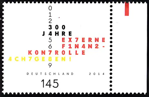 BUND 2014 Michel-Nummer 3106 postfrisch EINZELMARKE RAND rechts (b)