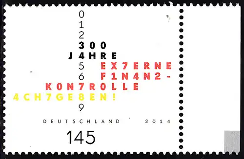 BUND 2014 Michel-Nummer 3106 postfrisch EINZELMARKE RAND rechts (c)