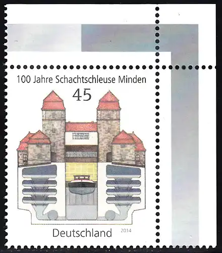 BUND 2014 Michel-Nummer 3107 postfrisch EINZELMARKE ECKRAND oben rechts