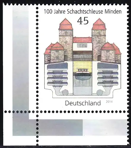 BUND 2014 Michel-Nummer 3107 postfrisch EINZELMARKE ECKRAND unten links