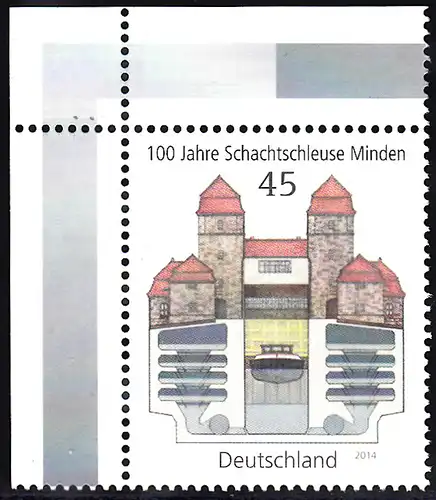 BUND 2014 Michel-Nummer 3107 postfrisch EINZELMARKE ECKRAND oben links