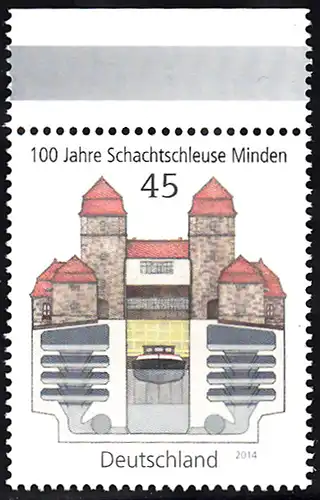 BUND 2014 Michel-Nummer 3107 postfrisch EINZELMARKE RAND oben 