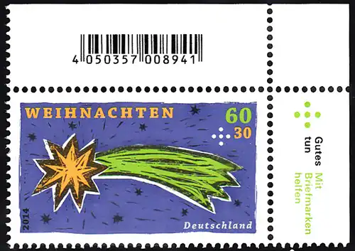 BUND 2014 Michel-Nummer 3108 postfrisch EINZELMARKE ECKRAND oben rechts