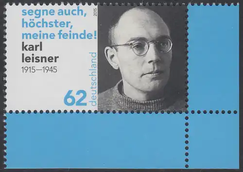 BUND 2015 Michel-Nummer 3135 postfrisch EINZELMARKE ECKRAND unten rechts