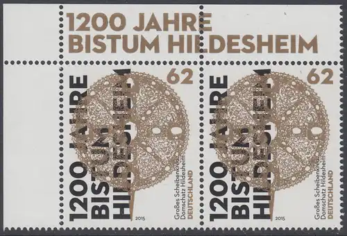 BUND 2015 Michel-Nummer 3137 postfrisch horiz.PAAR ECKRAND oben links