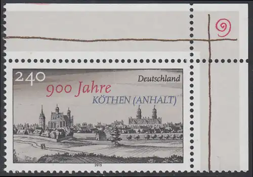 BUND 2015 Michel-Nummer 3138 postfrisch EINZELMARKE ECKRAND oben rechts