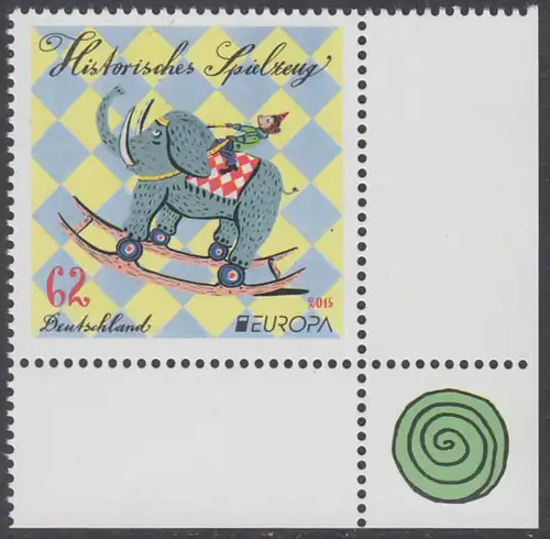 BUND 2015 Michel-Nummer 3152 postfrisch EINZELMARKE ECKRAND unten rechts