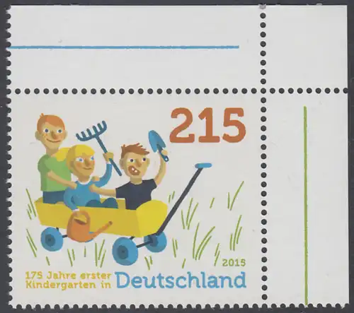 BUND 2015 Michel-Nummer 3158 postfrisch EINZELMARKE ECKRAND oben rechts