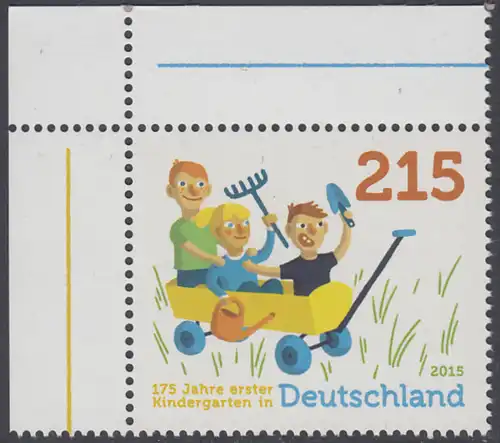 BUND 2015 Michel-Nummer 3158 postfrisch EINZELMARKE ECKRAND oben links