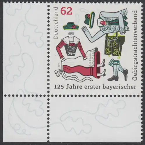 BUND 2015 Michel-Nummer 3159 postfrisch EINZELMARKE ECKRAND unten links