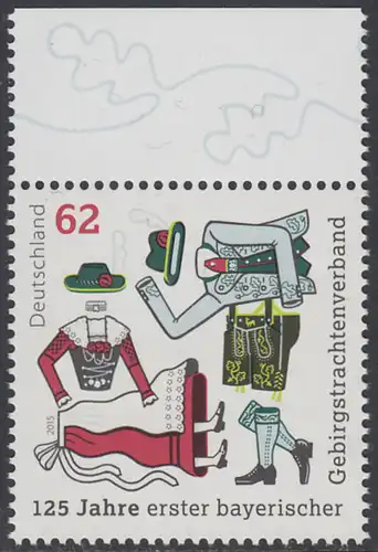 BUND 2015 Michel-Nummer 3159 postfrisch EINZELMARKE RAND oben (a)