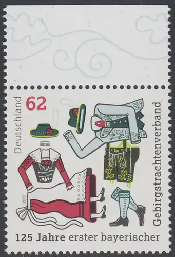 BUND 2015 Michel-Nummer 3159 postfrisch EINZELMARKE RAND oben (b)