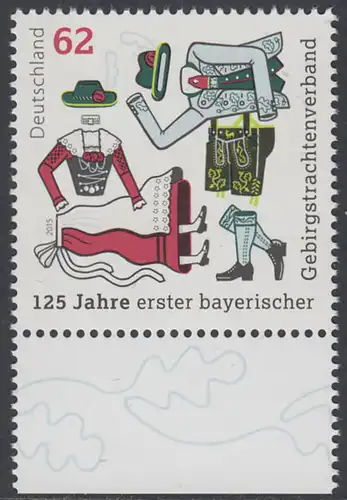 BUND 2015 Michel-Nummer 3159 postfrisch EINZELMARKE RAND unten (a)