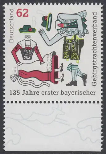 BUND 2015 Michel-Nummer 3159 postfrisch EINZELMARKE RAND unten (b)