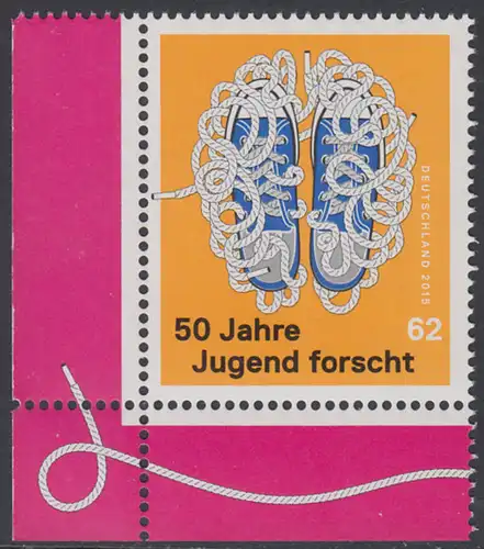 BUND 2015 Michel-Nummer 3160 postfrisch EINZELMARKE ECKRAND unten links