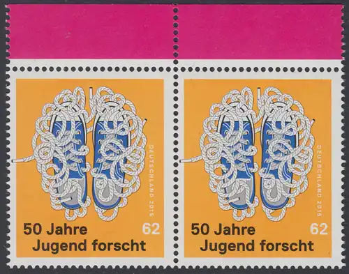 BUND 2015 Michel-Nummer 3160 postfrisch horiz.PAAR RÄNDER oben 