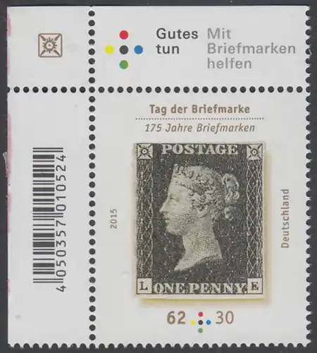 BUND 2015 Michel-Nummer 3173 postfrisch EINZELMARKE ECKRAND oben links