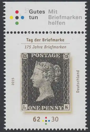 BUND 2015 Michel-Nummer 3173 postfrisch EINZELMARKE RAND oben 