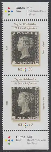 BUND 2015 Michel-Nummer 3173 postfrisch vert.PAAR RÄNDER oben/unten 