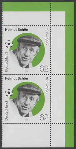 BUND 2015 Michel-Nummer 3174 postfrisch vert.PAAR ECKRÄNDER oben/unten rechts