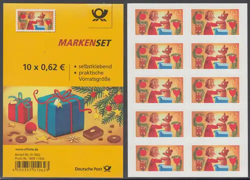 BUND 2015 Michel-Nummer 3187 postfrisch  MARKENHEFT(10) -selbstklebend- 