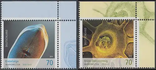 BUND 2015 Michel-Nummer 3192-3193 postfrisch SATZ(2) EINZELMARKEN ECKRÄNDER oben rechts