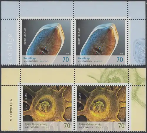 BUND 2015 Michel-Nummer 3192-3193 postfrisch SATZ(2) horiz.PAARE ECKRÄNDER oben links/rechts