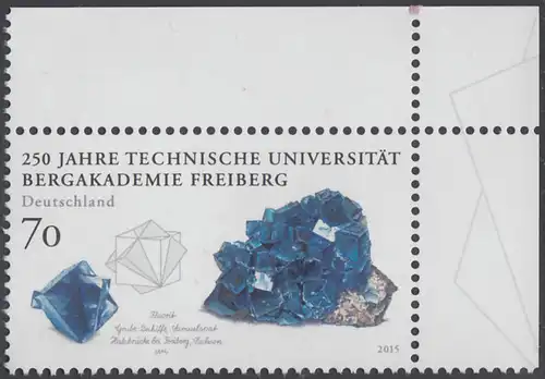 BUND 2015 Michel-Nummer 3194 postfrisch EINZELMARKE ECKRAND oben rechts