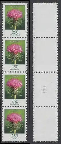 BUND 2016 Michel-Nummer 3199 postfrisch vert.STRIP(4) ROLLENMARKEN m/ rückseitiger Nummer 190